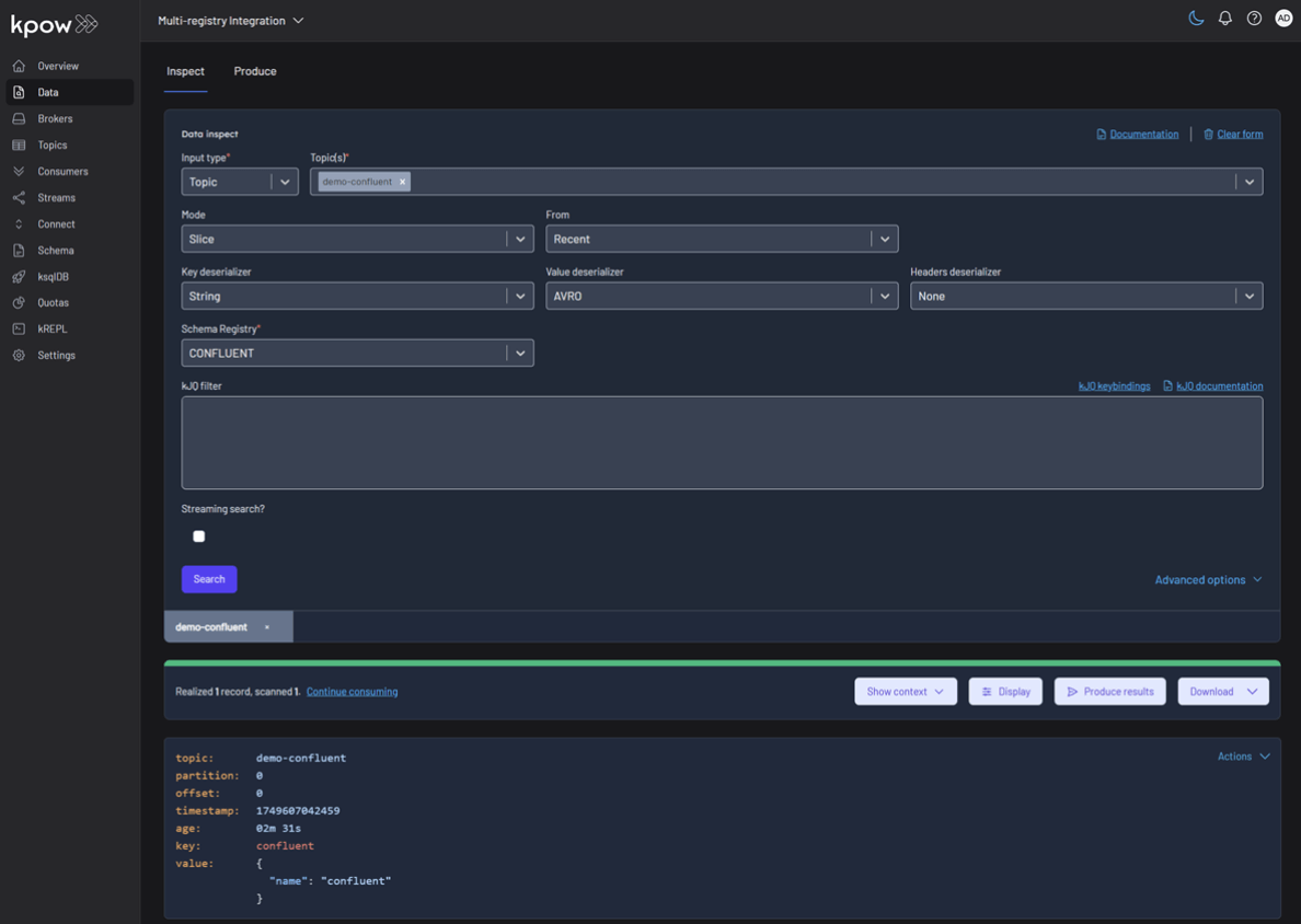 Inspect Records on Confluent Registry