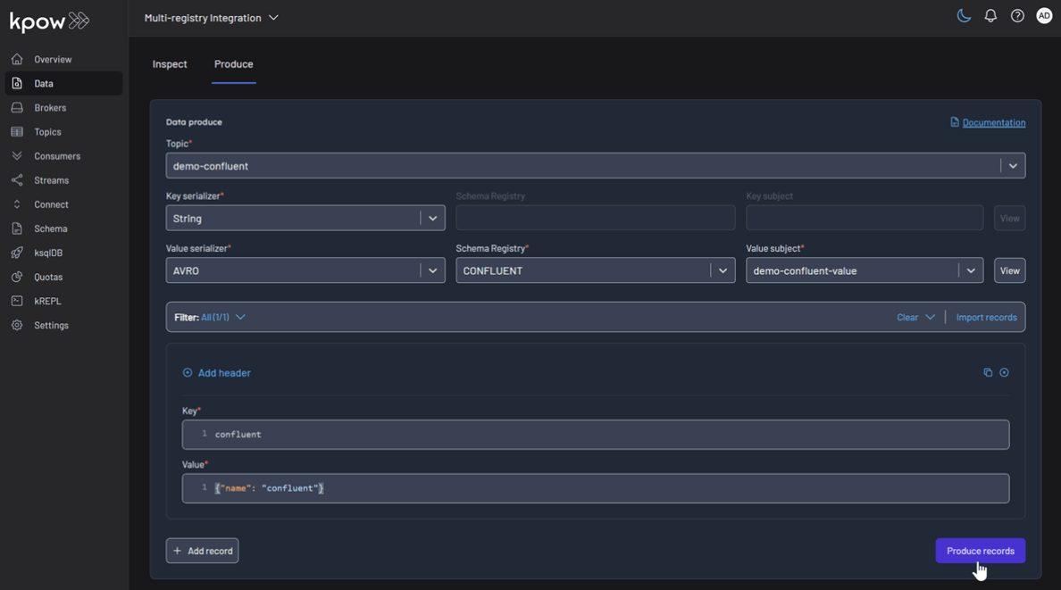 Product Records on Confluent Registry