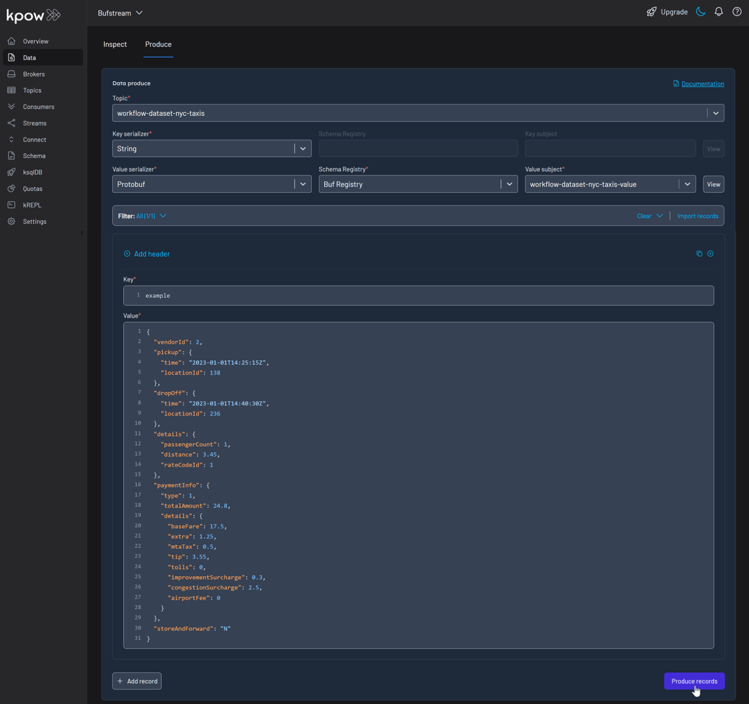 Produce Records on Buf Registry