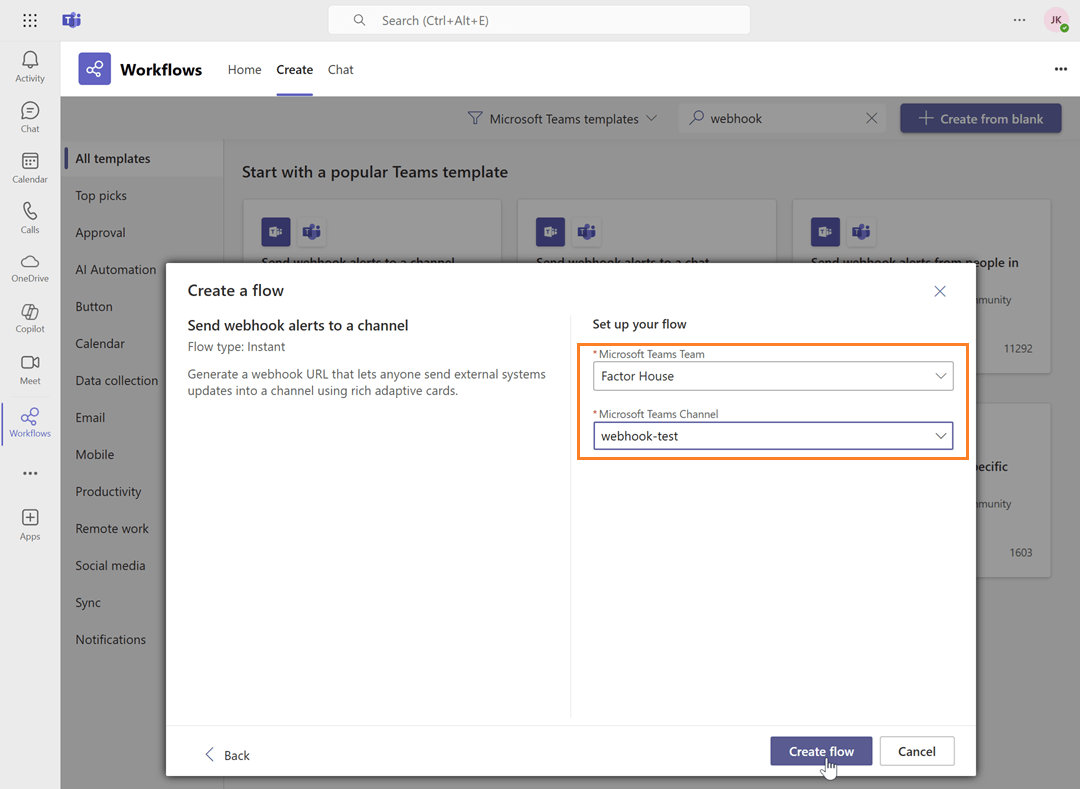 Selecct Team and Channel