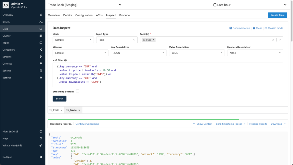 Kpow for Apache Kafka Data Inspect UI