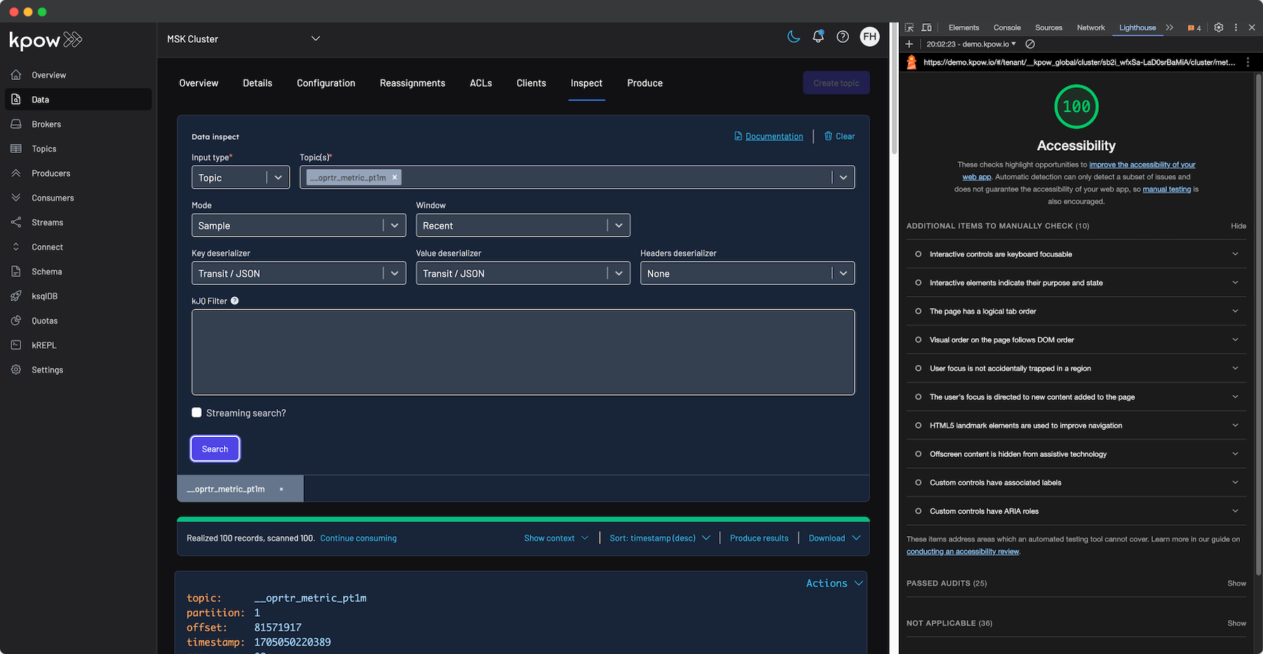 Kpow For Apache Kafka Topic UI Accessibility Report